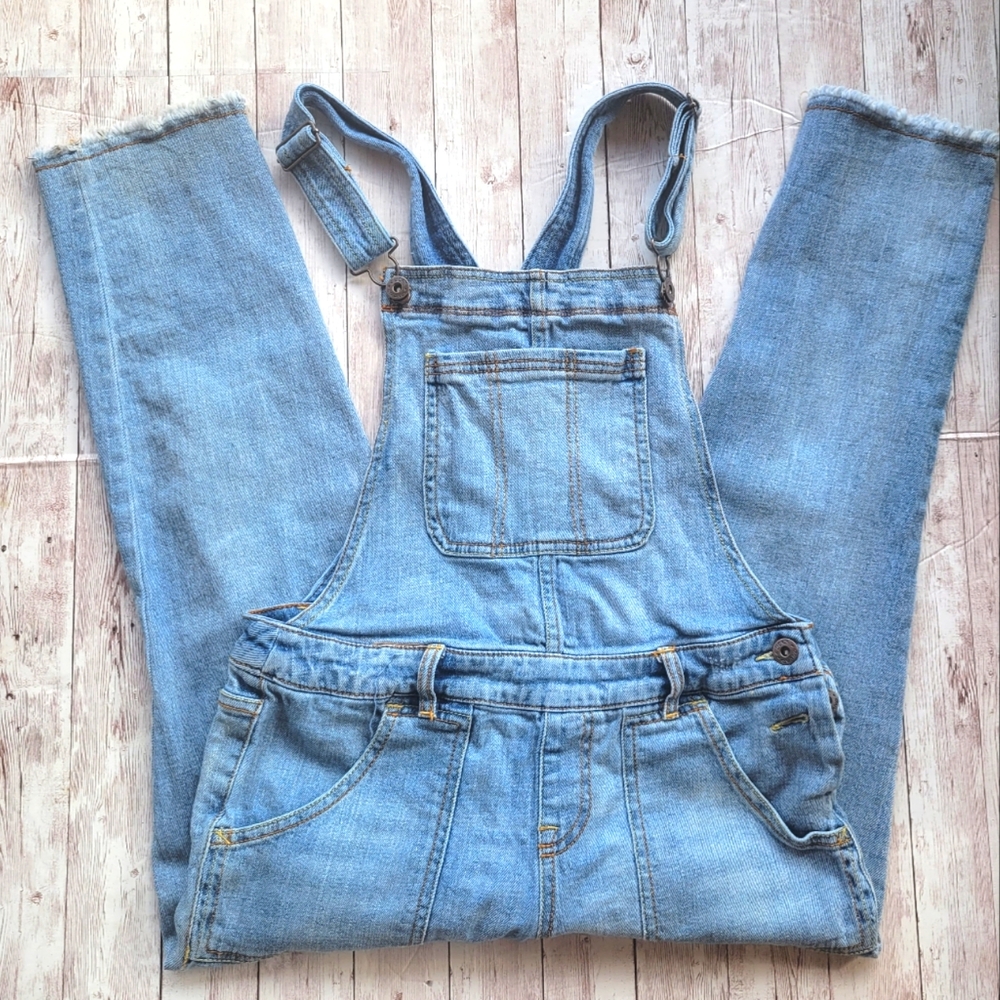 Lucky Brand Overalls | blue denim | frayed hem at ankle | size 14